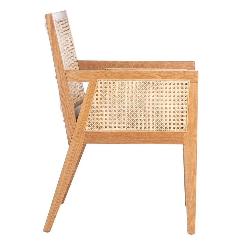 Chaise de salle à manger en rotin naturel tressé avec cadre en chêne
