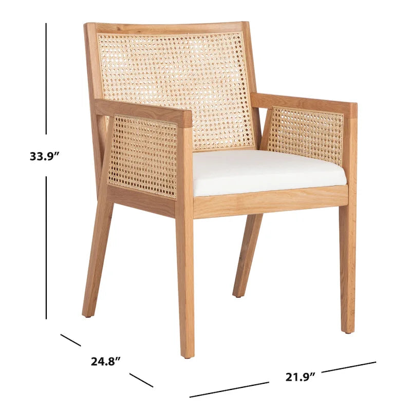 Chaise de salle à manger en rotin naturel tressé avec cadre en chêne