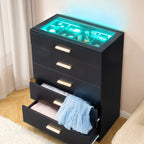 Table de chevet LED avec 5 tiroirs – Commode de chevet moderne