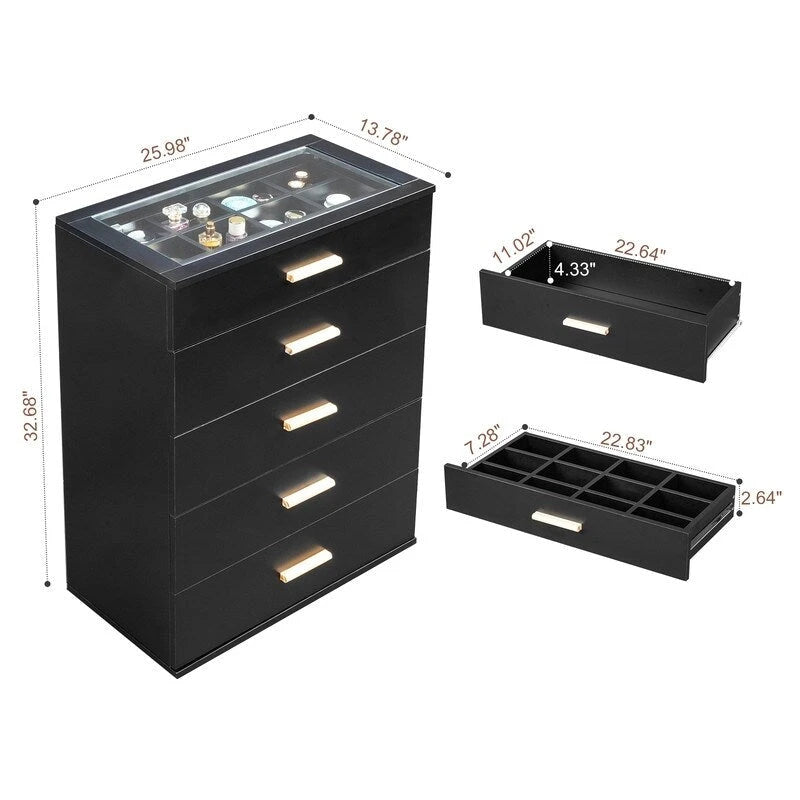 Table de chevet LED avec 5 tiroirs – Commode de chevet moderne
