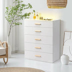 Table de chevet LED avec 5 tiroirs – Commode de chevet moderne