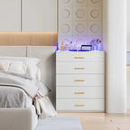 Table de chevet LED avec 5 tiroirs – Commode de chevet moderne