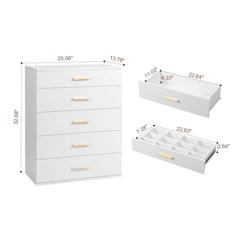 Table de chevet LED avec 5 tiroirs – Commode de chevet moderne