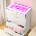 Table de chevet LED avec 5 tiroirs – Commode de chevet moderne