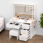 Coiffeuse de maquillage lumineuse à LED avec miroir et tabouret