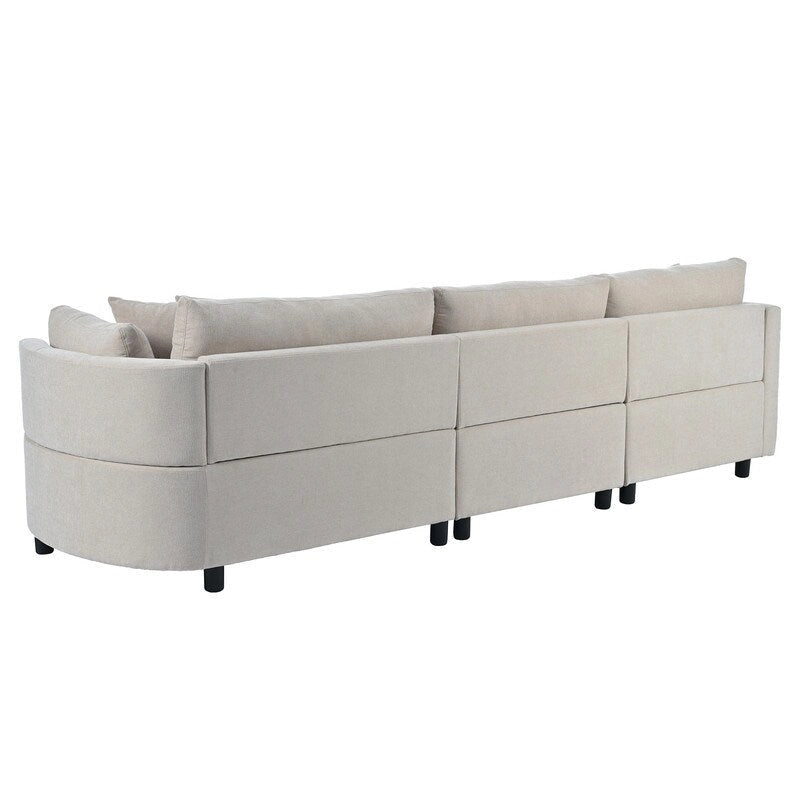Canapés d'angle modernes et rembourrés avec 3 coussins et assise incurvée