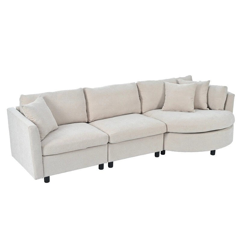 Canapés d'angle modernes et rembourrés avec 3 coussins et assise incurvée