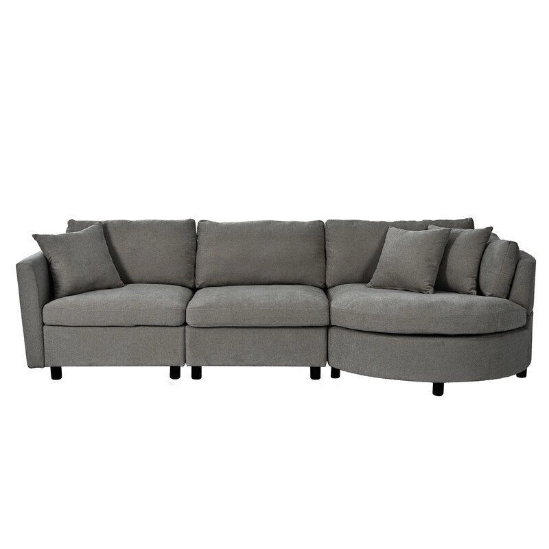 Canapés d'angle modernes et rembourrés avec 3 coussins et assise incurvée
