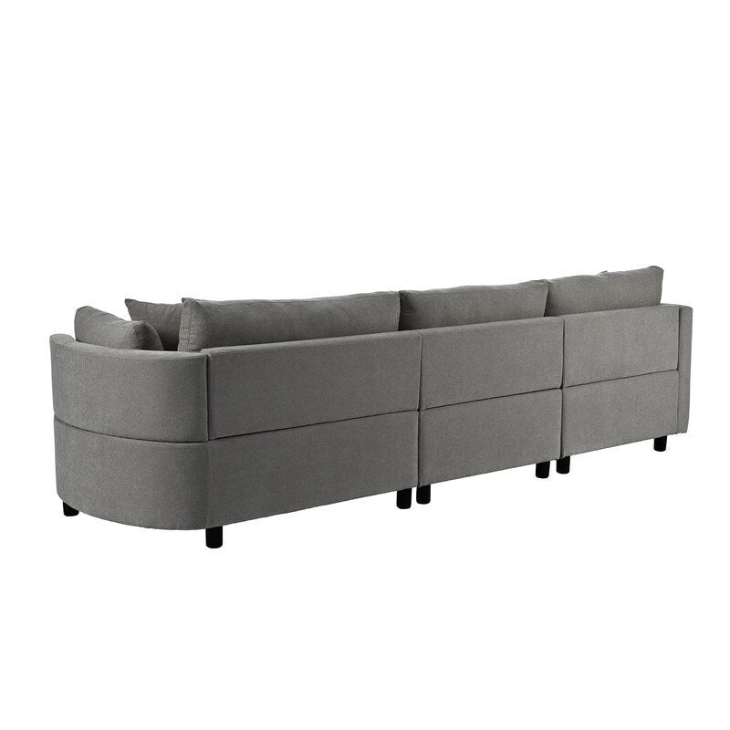 Canapés d'angle modernes et rembourrés avec 3 coussins et assise incurvée