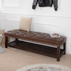 Banc capitonné de 60 pouces avec garniture cloutée et pieds en bois