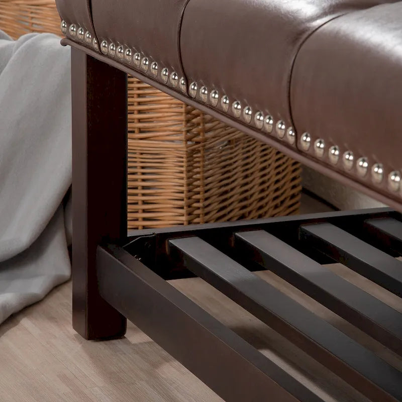 Banc capitonné de 60 pouces avec garniture cloutée et pieds en bois