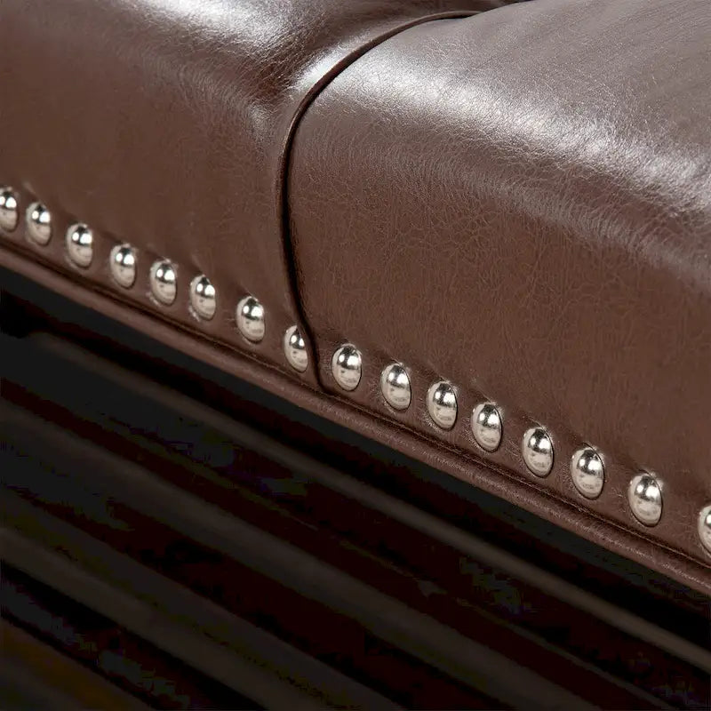 Banc capitonné de 60 pouces avec garniture cloutée et pieds en bois