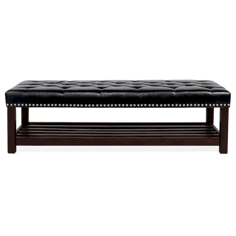 Banc capitonné de 60 pouces avec garniture cloutée et pieds en bois