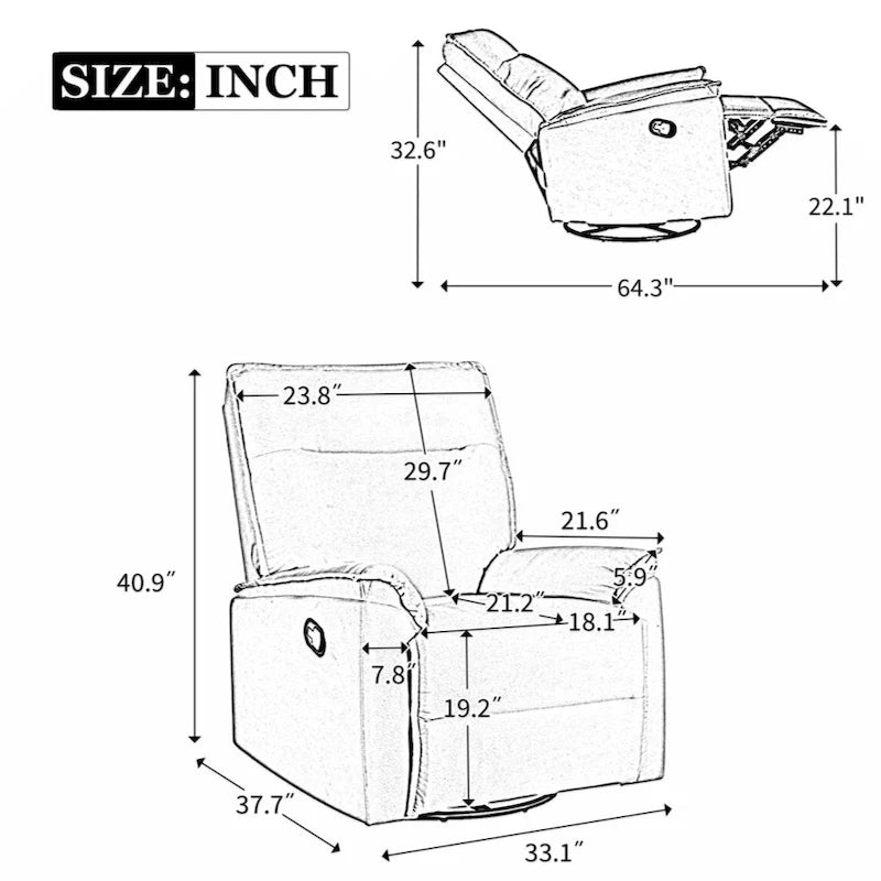 Fauteuil inclinable, pivotant et à bascule avec fonction d'inclinaison manuelle