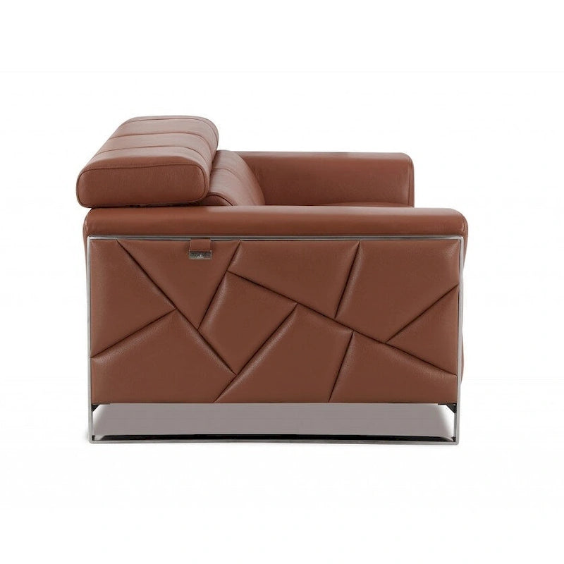 Causeuse italienne en cuir de chameau et argent de 75 pouces