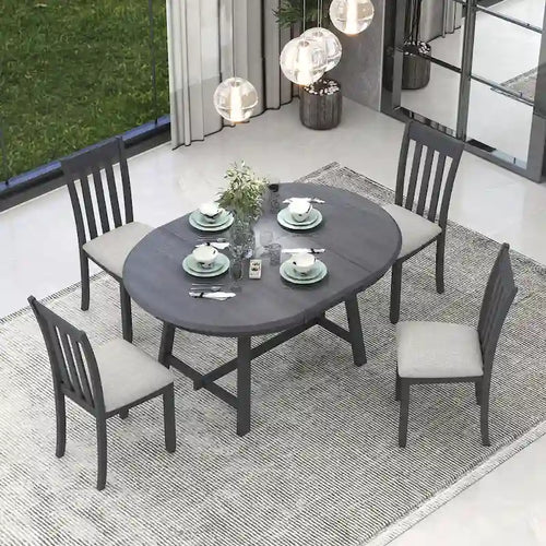 Ensemble de salle à manger 5 pièces avec table ronde extensible et 4 chaises rembourrées