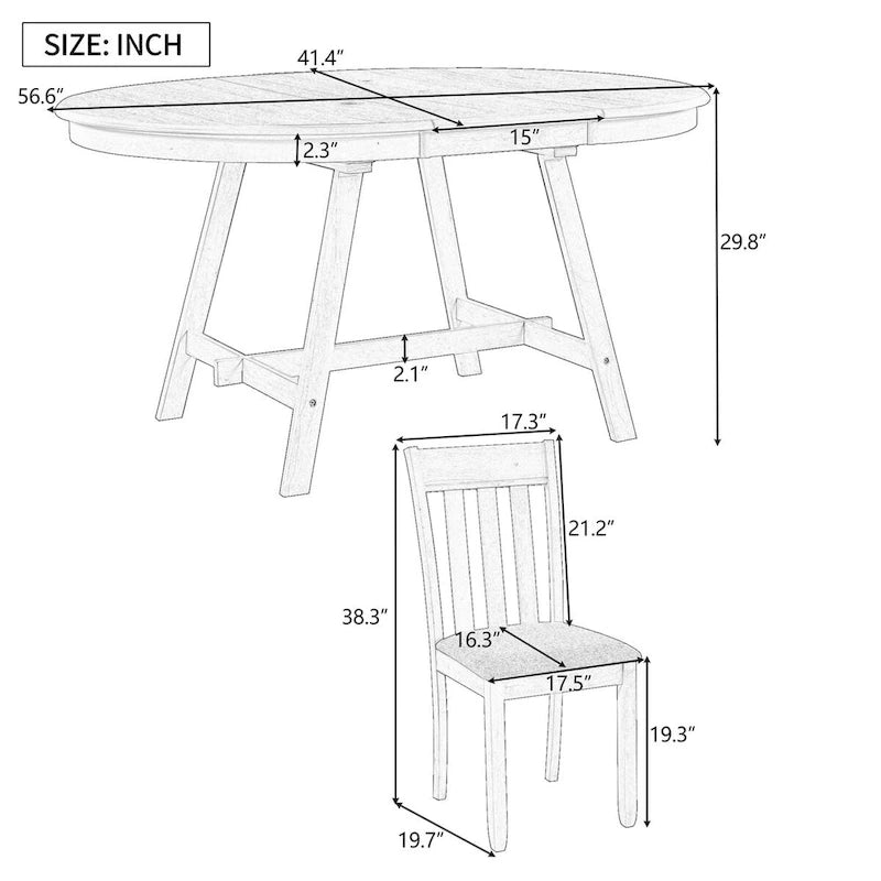 Ensemble de salle à manger 5 pièces avec table ronde extensible et 4 chaises rembourrées