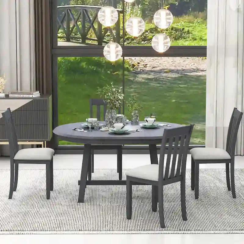 Ensemble de salle à manger 5 pièces avec table ronde extensible et 4 chaises rembourrées