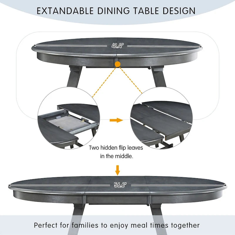 Ensemble de salle à manger 5 pièces avec table ronde extensible et 4 chaises rembourrées