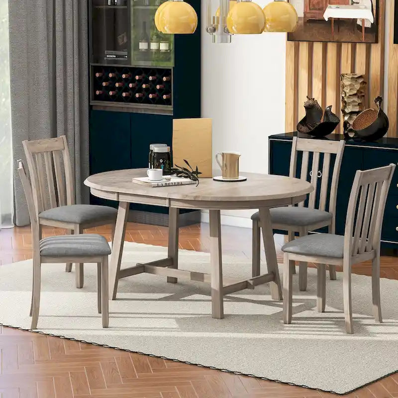 Ensemble de salle à manger 5 pièces avec table ronde extensible et 4 chaises rembourrées