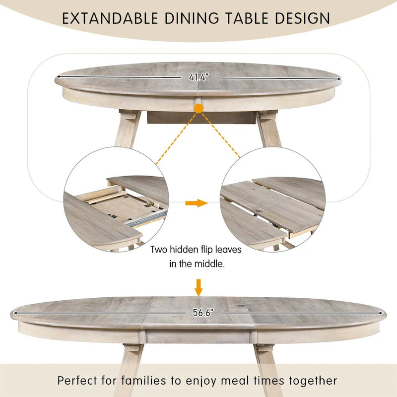 Ensemble de salle à manger 5 pièces avec table ronde extensible et 4 chaises rembourrées