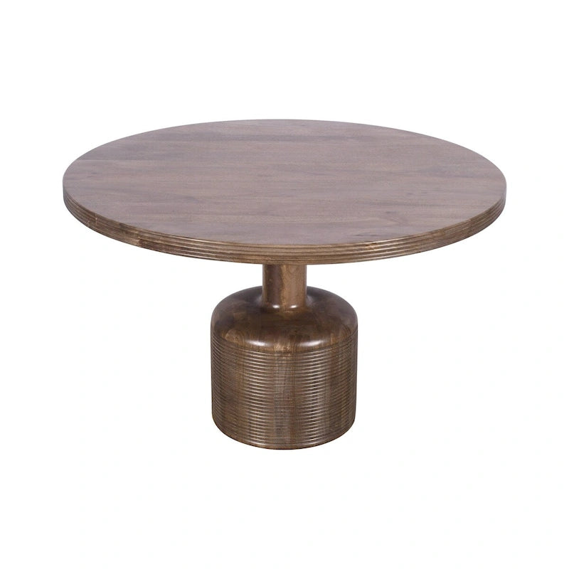 Table de salle à manger Rise 48 pouces, plateau rond, piètement colonne, bois brun riche