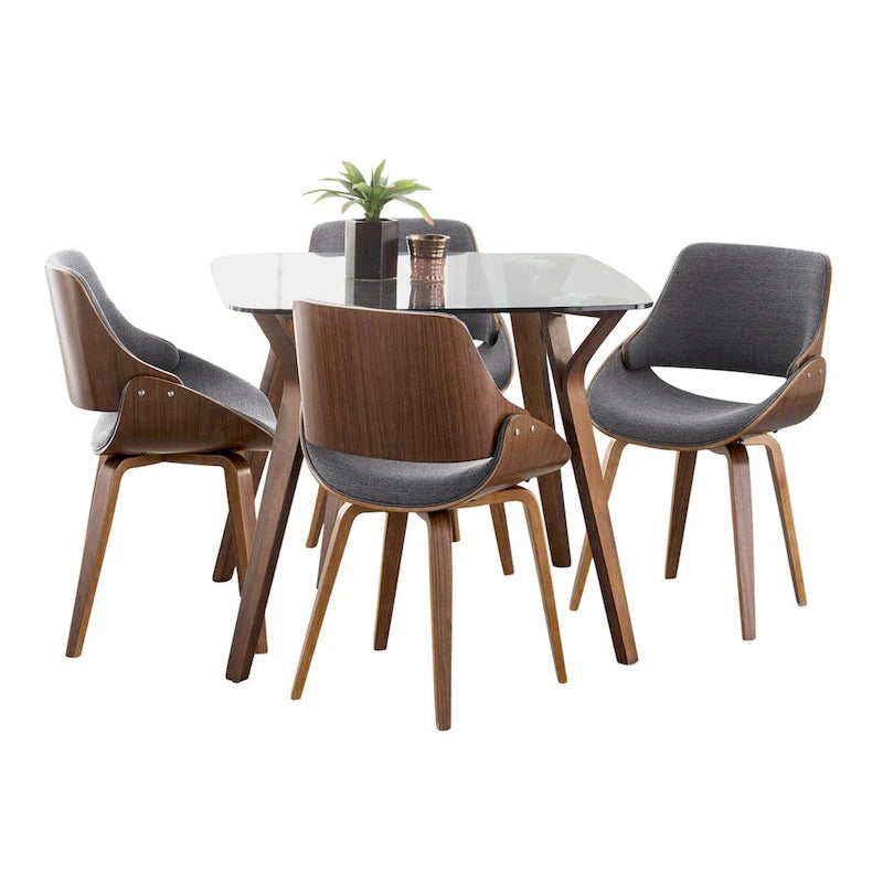 Ensemble de salle à manger carré Mid-Century avec plateau en verre (5 pièces)