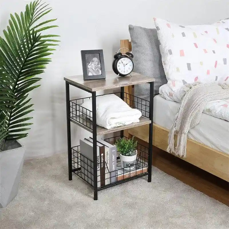 Industrial Retro Side Table Nightstand Storage Shelf - 11.8 D x 15.7 W x 25 H