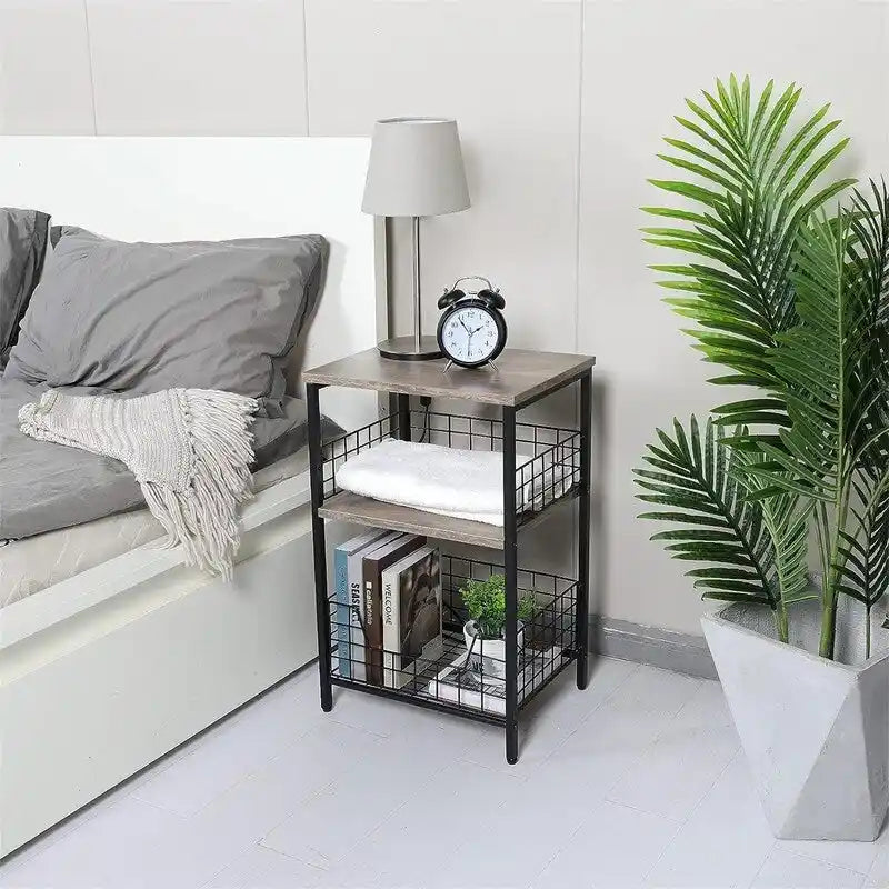 Table de chevet industrielle rétro avec étagère de rangement – 30 P x 40 L x 63,5 H cm