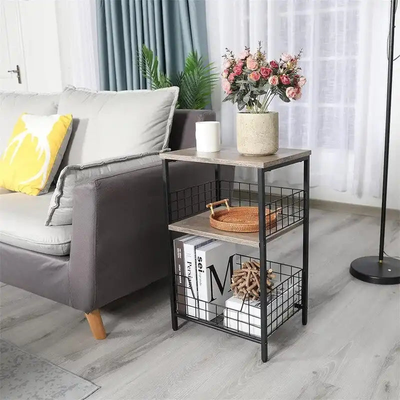 Table de chevet industrielle rétro avec étagère de rangement – 30 P x 40 L x 63,5 H cm