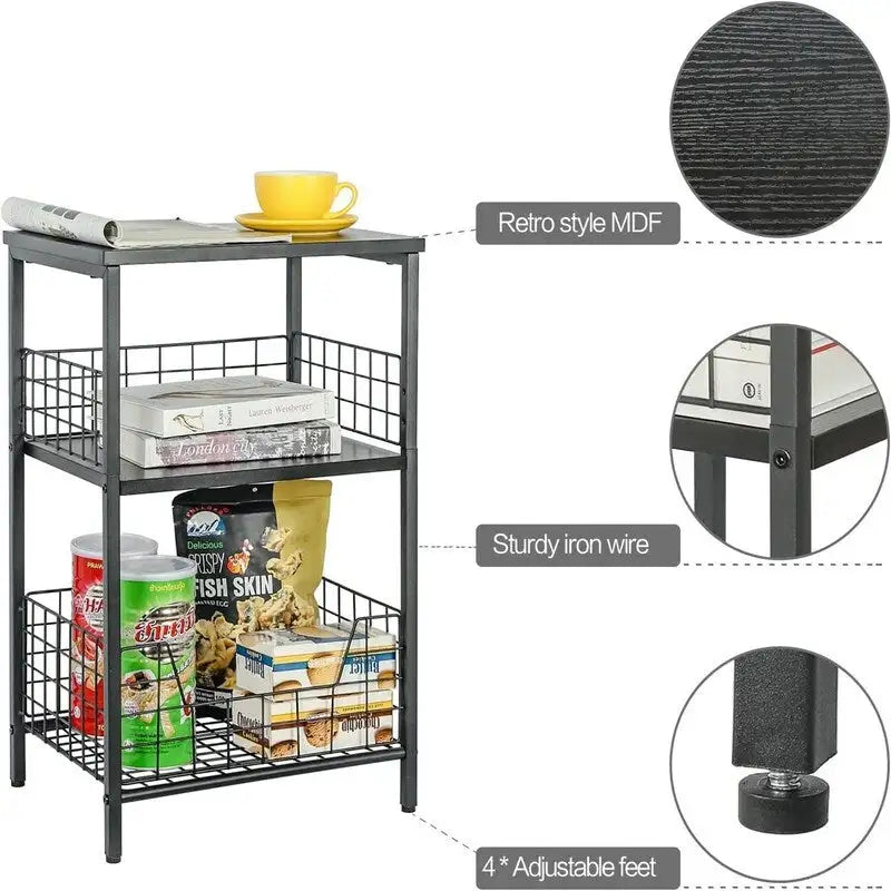 Table de chevet industrielle rétro avec étagère de rangement – 30 P x 40 L x 63,5 H cm