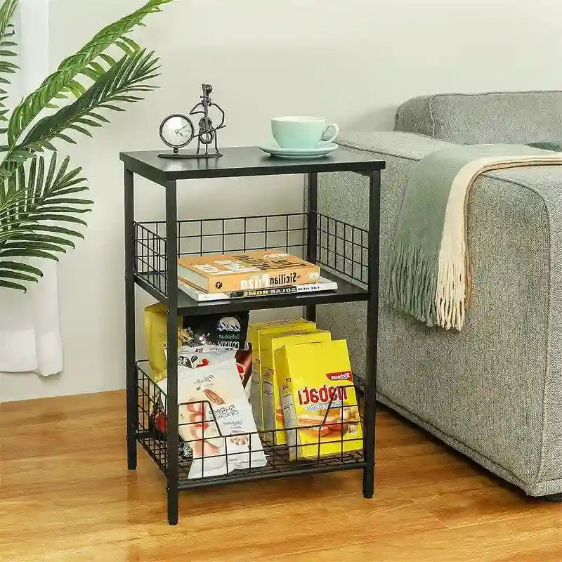 Table de chevet industrielle rétro avec étagère de rangement – 30 P x 40 L x 63,5 H cm