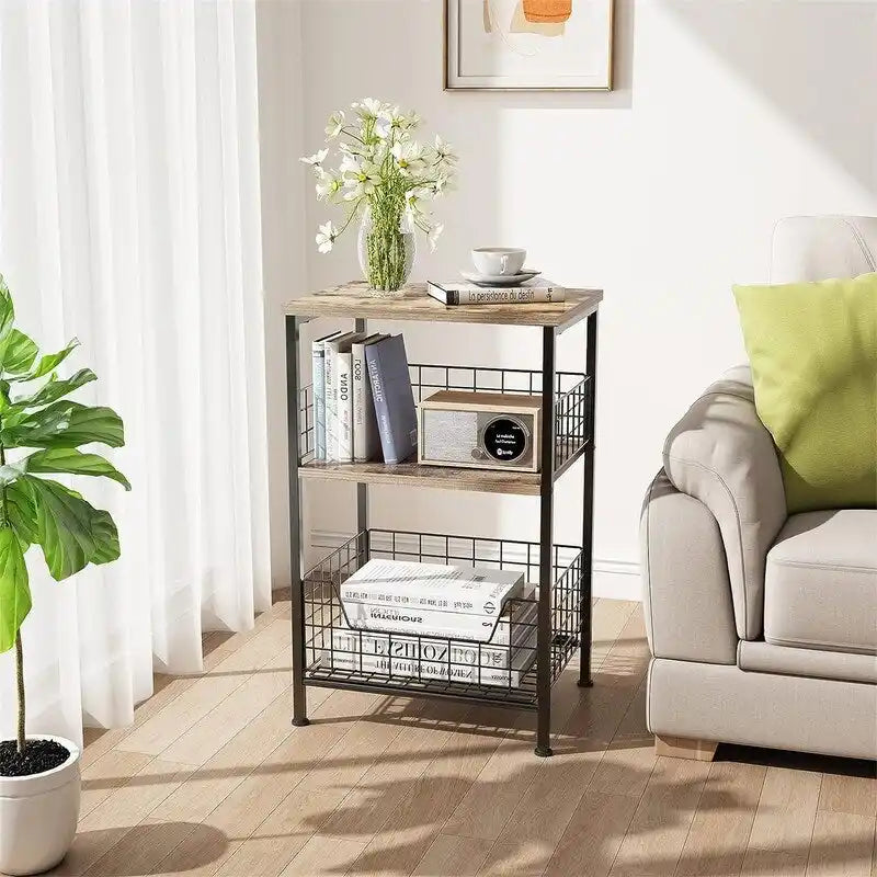 Table de chevet industrielle rétro avec étagère de rangement – 30 P x 40 L x 63,5 H cm