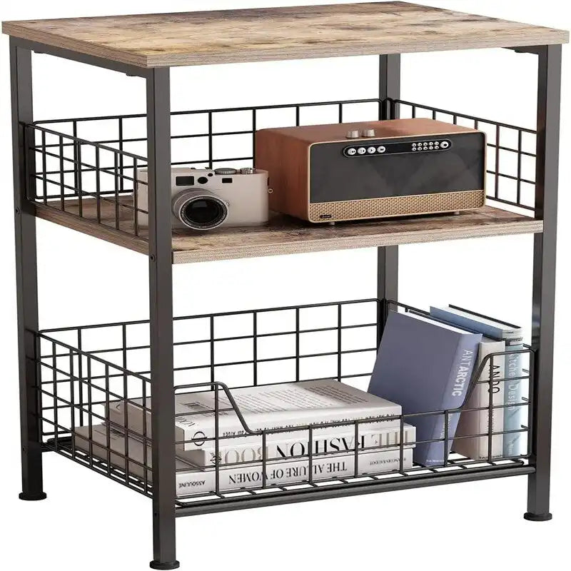 Table de chevet industrielle rétro avec étagère de rangement – 30 P x 40 L x 63,5 H cm