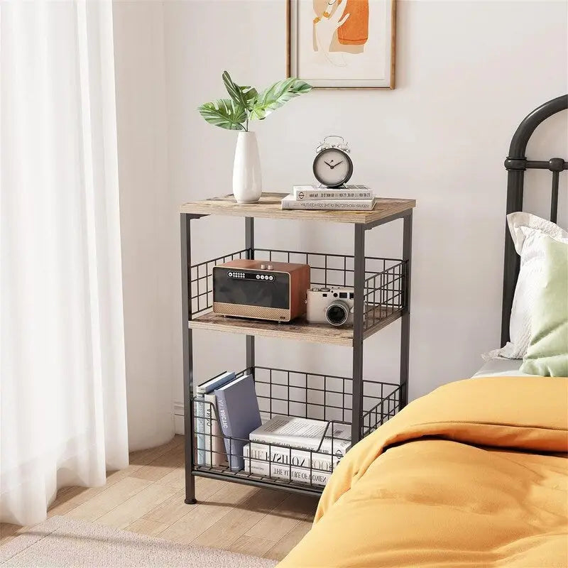 Table de chevet industrielle rétro avec étagère de rangement – 30 P x 40 L x 63,5 H cm