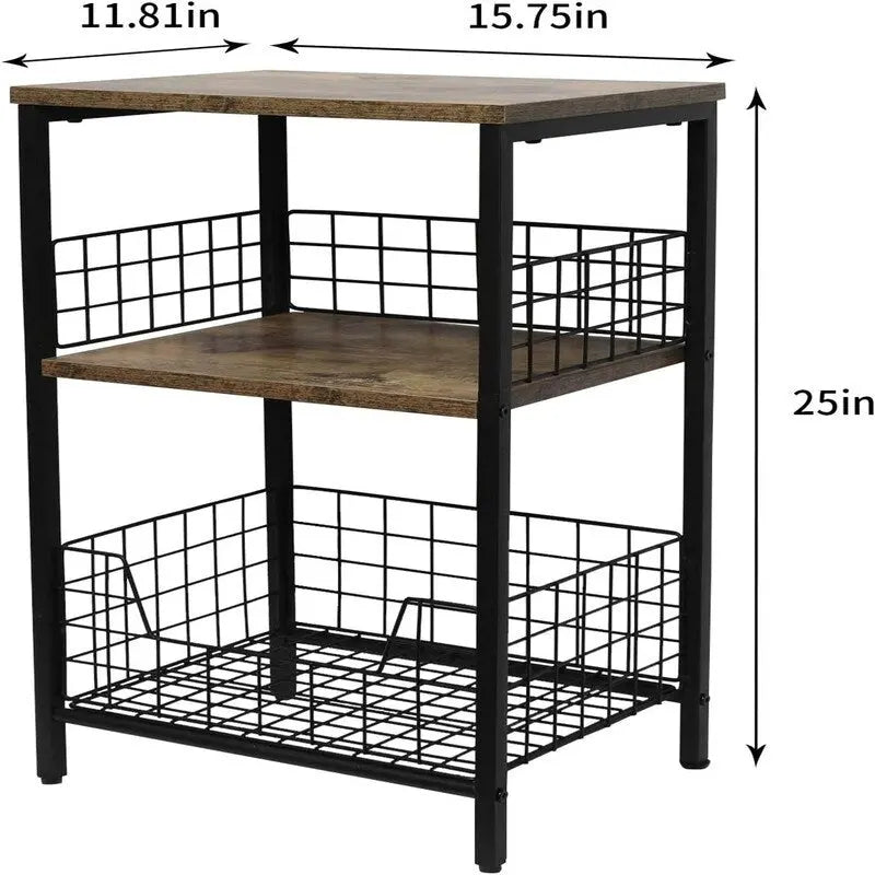 Table de chevet industrielle rétro avec étagère de rangement – 30 P x 40 L x 63,5 H cm