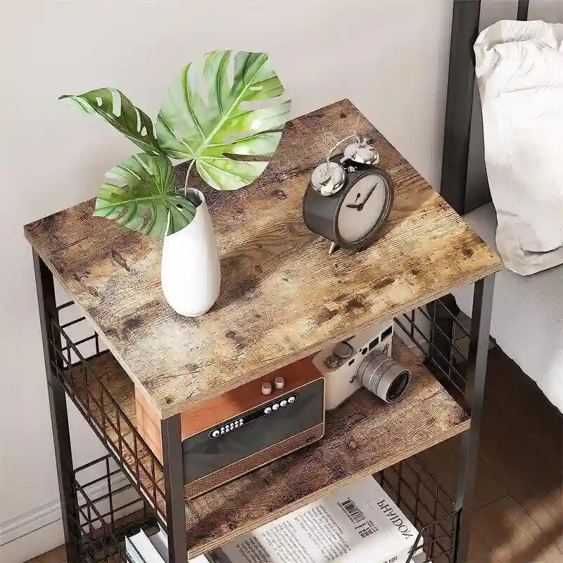 Table de chevet industrielle rétro avec étagère de rangement – 30 P x 40 L x 63,5 H cm