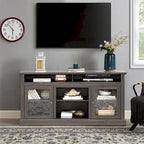 Meuble TV en bois de 152 cm avec rangement et gestion des câbles, Noyer foncé