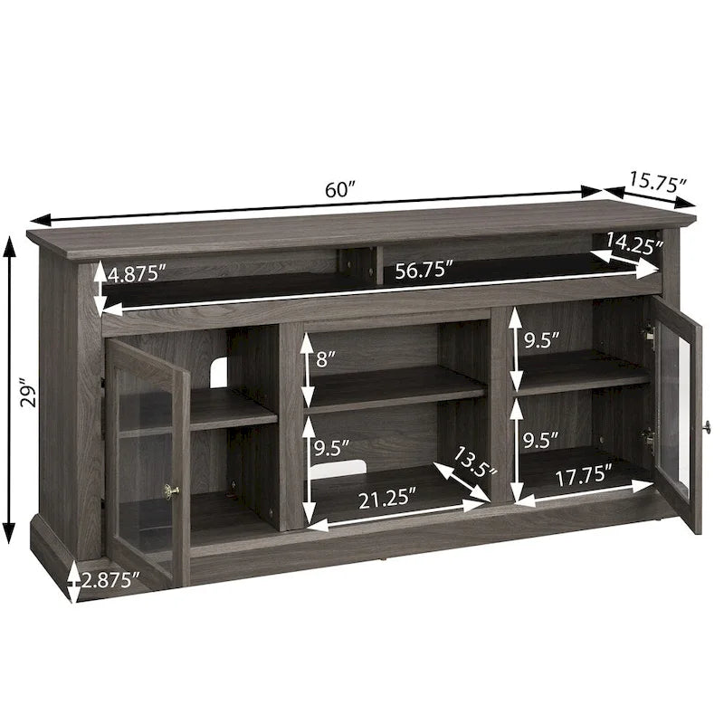 Meuble TV en bois de 152 cm avec rangement et gestion des câbles, Noyer foncé