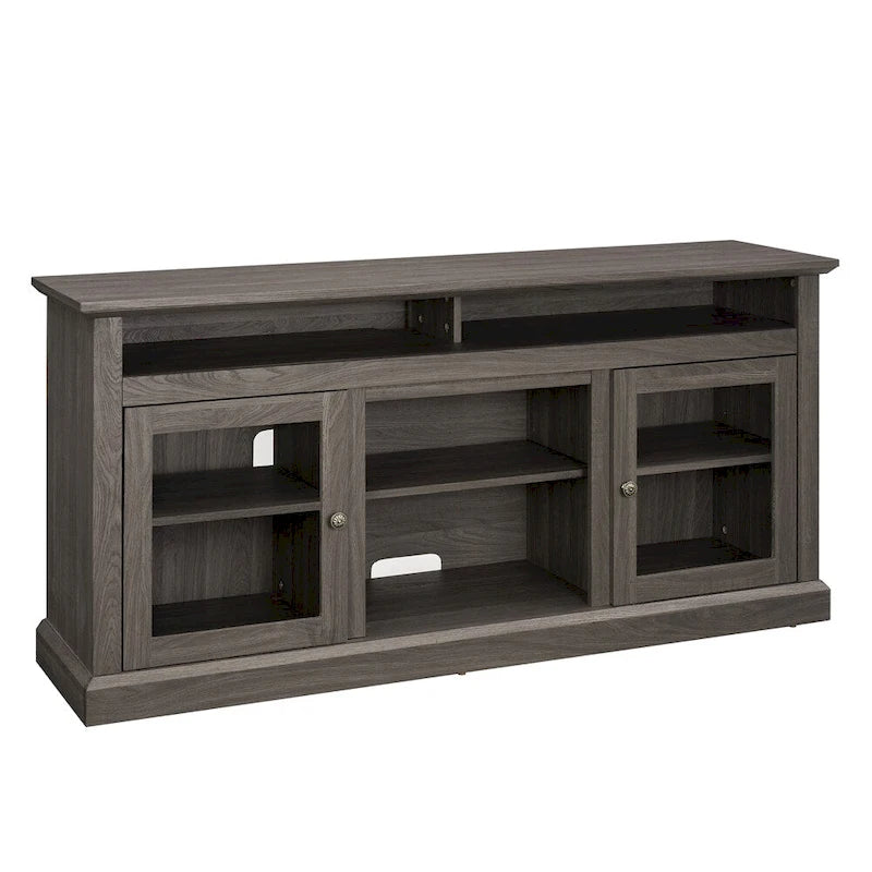 Meuble TV en bois de 152 cm avec rangement et gestion des câbles, Noyer foncé
