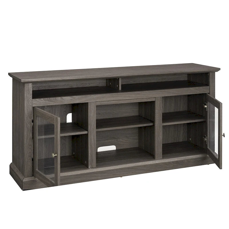 Meuble TV en bois de 152 cm avec rangement et gestion des câbles, Noyer foncé