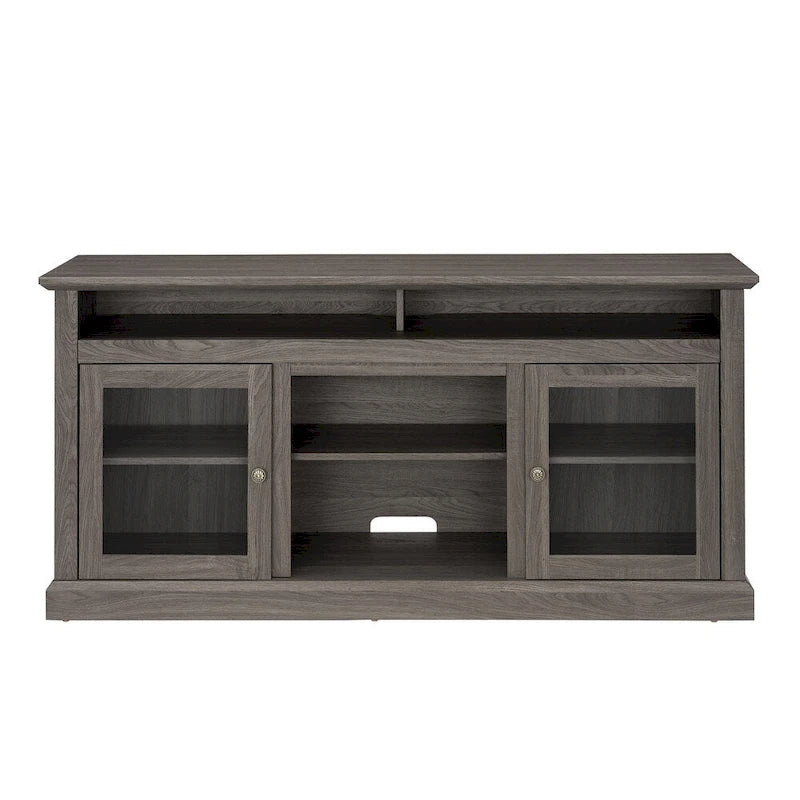 Meuble TV en bois de 152 cm avec rangement et gestion des câbles, Noyer foncé