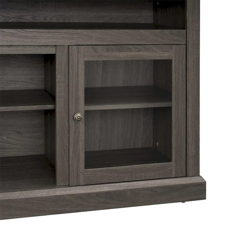 Meuble TV en bois de 152 cm avec rangement et gestion des câbles, Noyer foncé