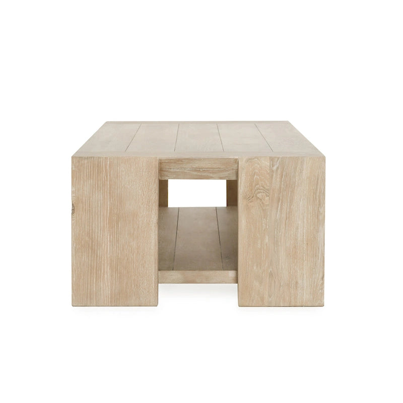 Table basse en chêne rustique avec des accents en queue d'aronde