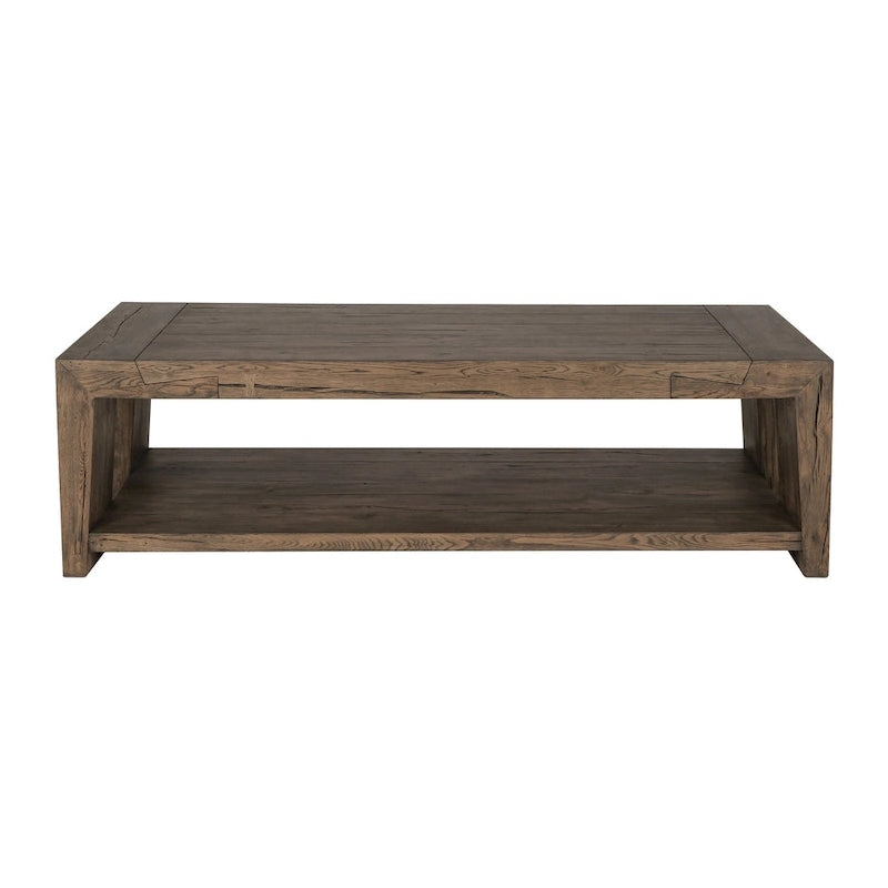 Table basse en chêne rustique avec des accents en queue d'aronde