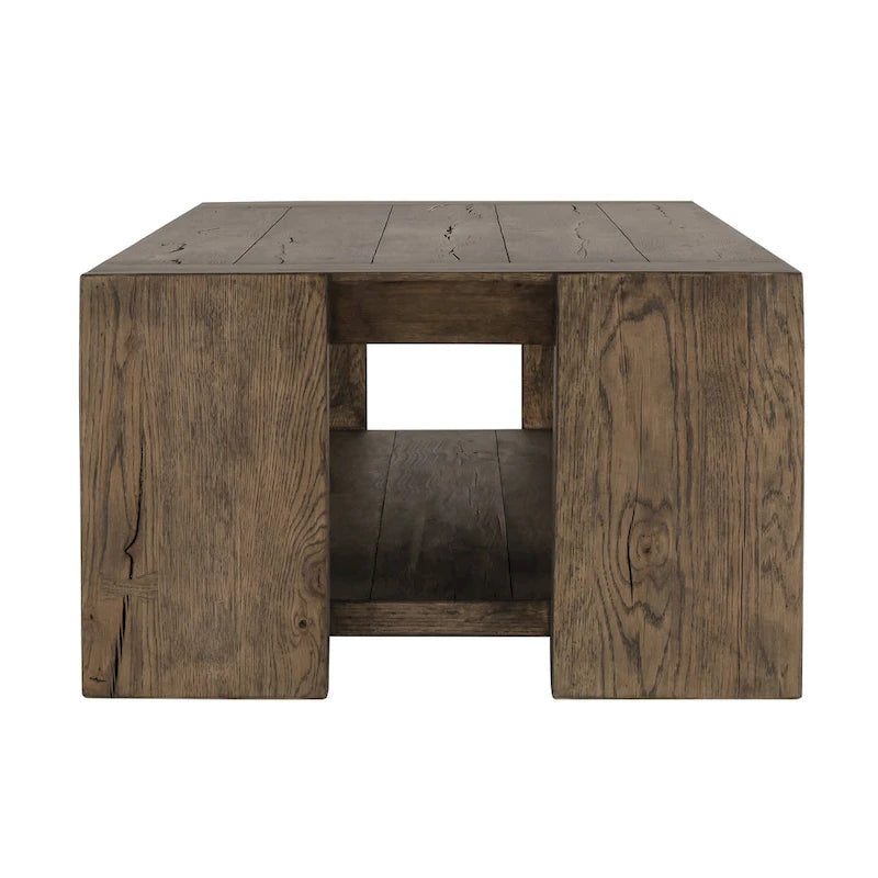 Table basse en chêne rustique avec des accents en queue d'aronde