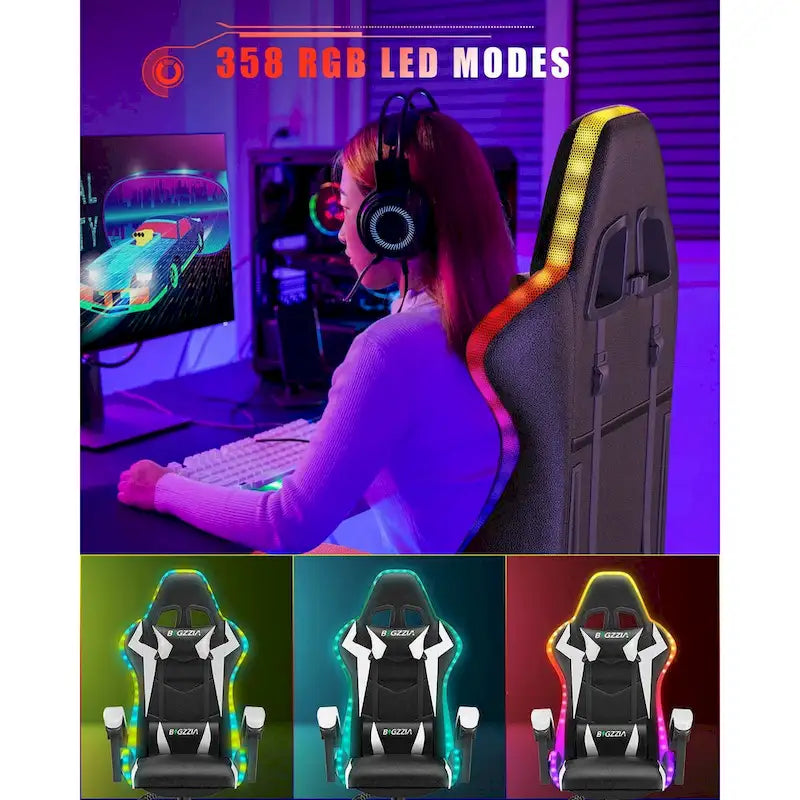 Fauteuil de jeu avec lumières LED RGB et design ergonomique