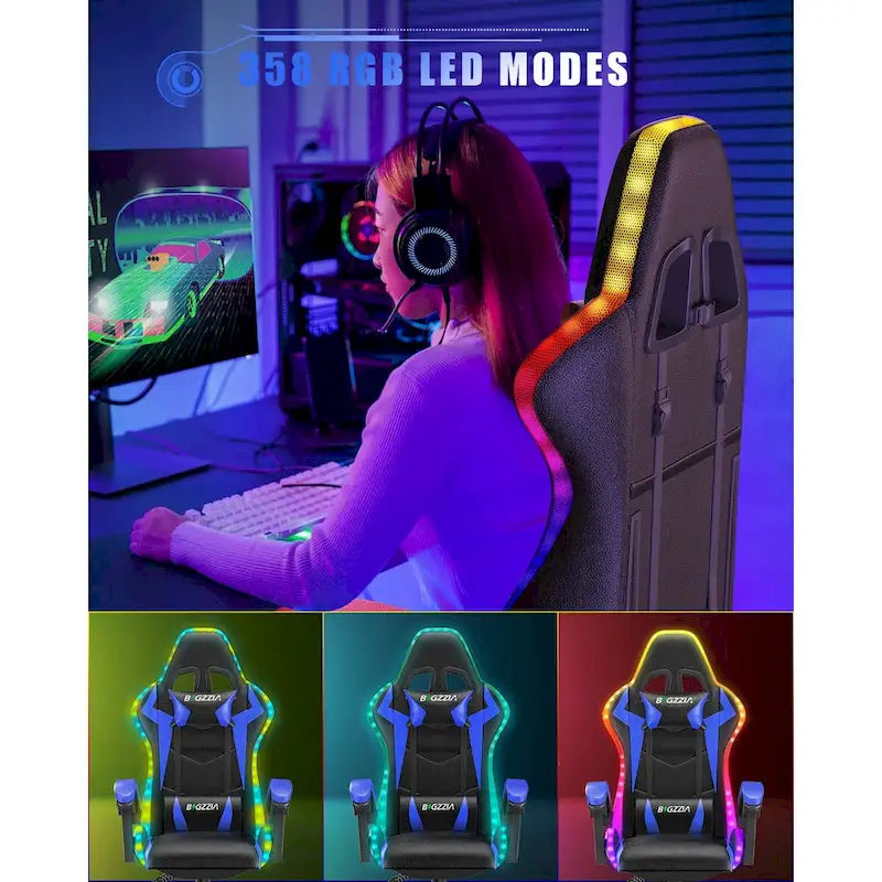 Fauteuil de jeu avec lumières LED RGB et design ergonomique