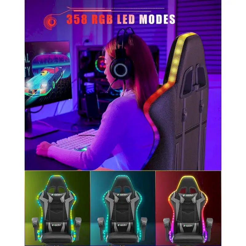 Fauteuil de jeu avec lumières LED RGB et design ergonomique