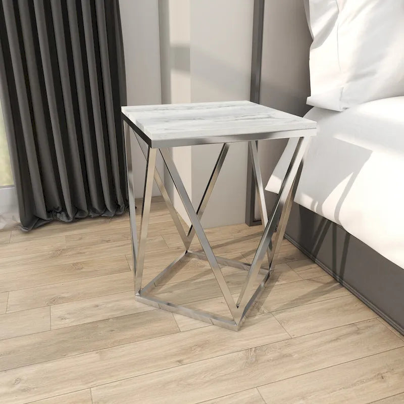 Table d'appoint en acier inoxydable avec plateau en marbre - Argent